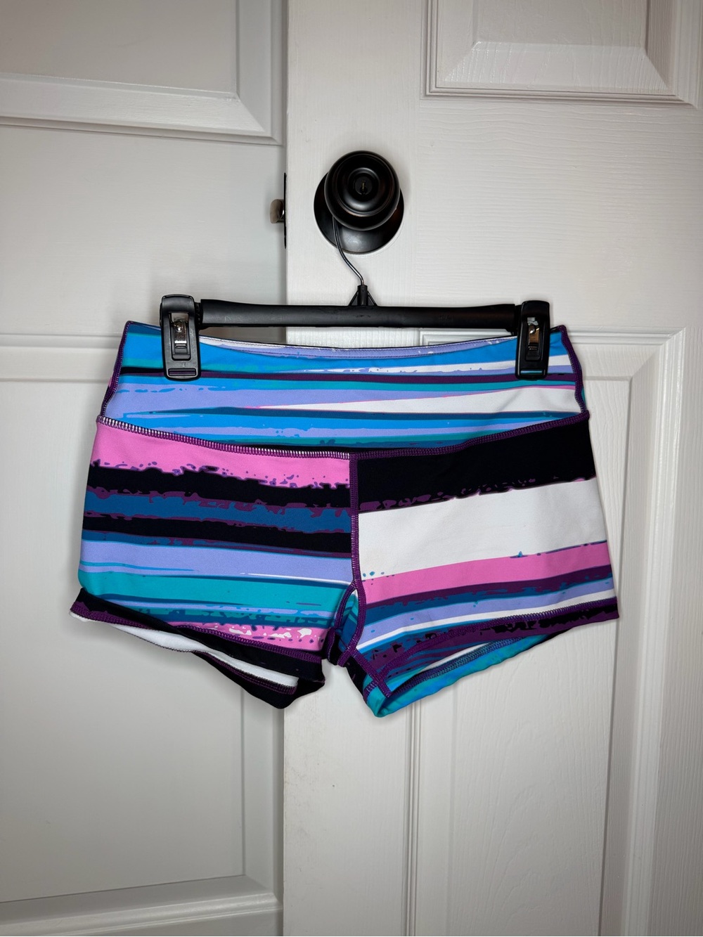 Savage Barbell Striped Booty Shorts Womens L Compression Workout Gym